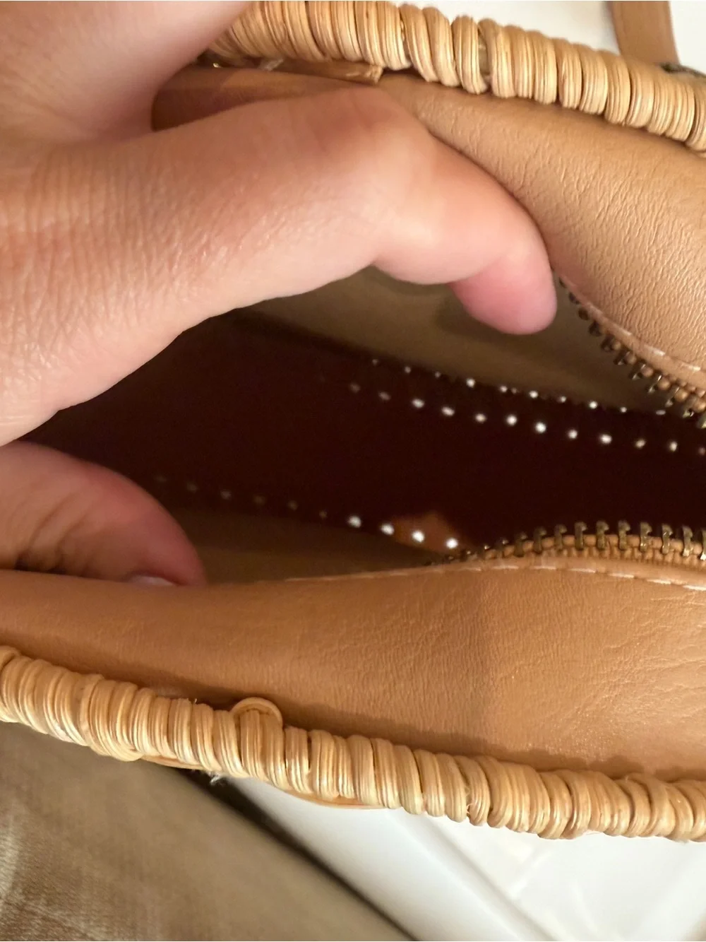 Woven Round Natural Tan Crossbody Bag